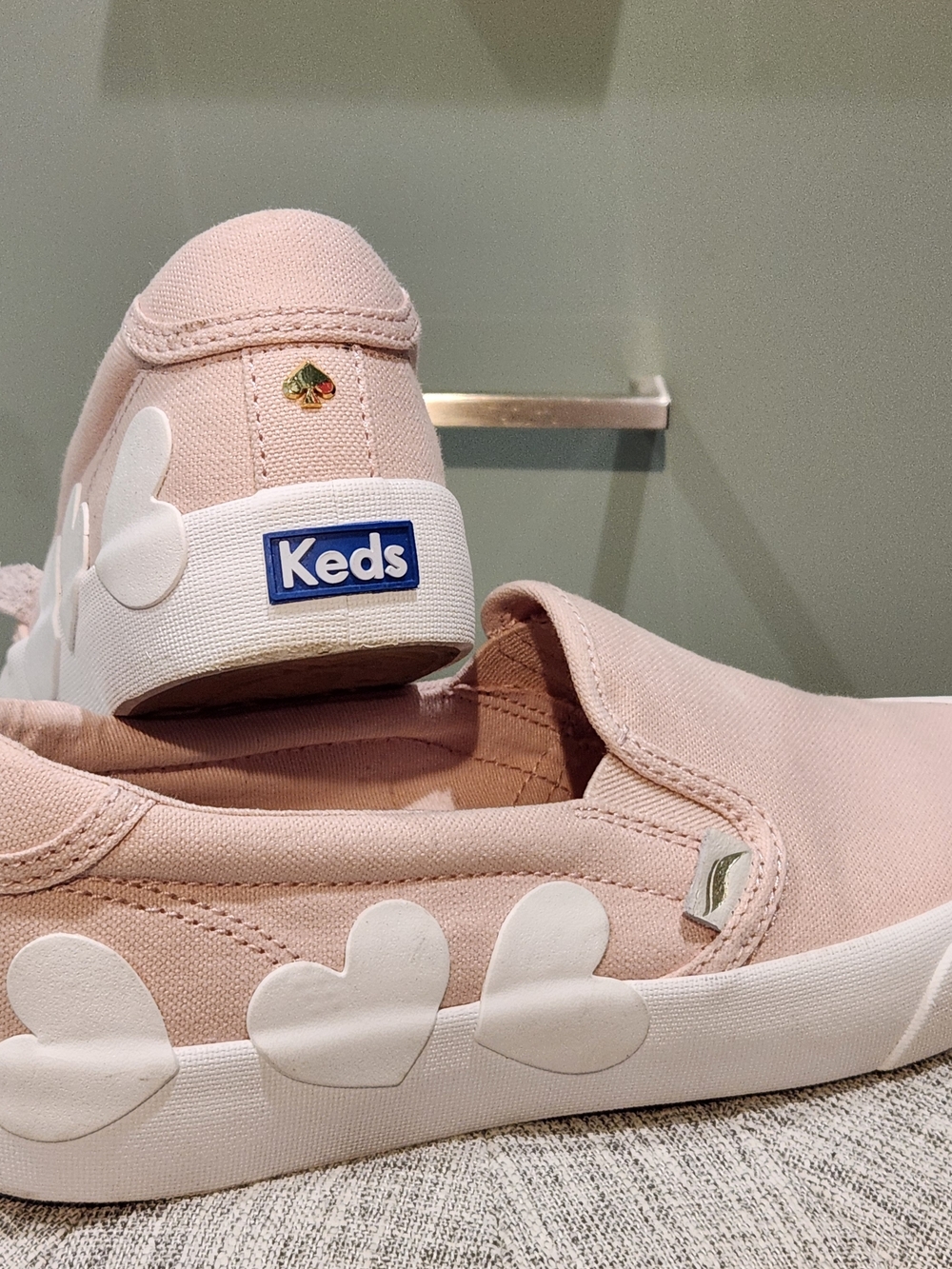 Keds Kids Slip-On Sneakers in Blush Pink with White Heart Details